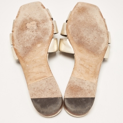 Pre Owned Saint Laurent Gold Leather Tribute Flat Slides Size 38