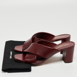 Pre Owned Saint Laurent Burgundy Leather Loulou Slides Size 38.5