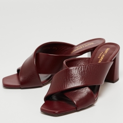 Pre Owned Saint Laurent Burgundy Leather Loulou Slides Size 38.5