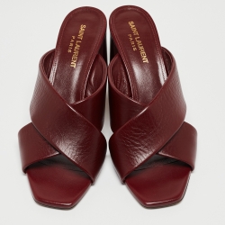 Pre Owned Saint Laurent Burgundy Leather Loulou Slides Size 38.5