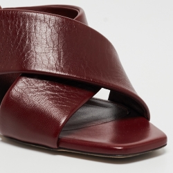 Pre Owned Saint Laurent Burgundy Leather Loulou Slides Size 38.5