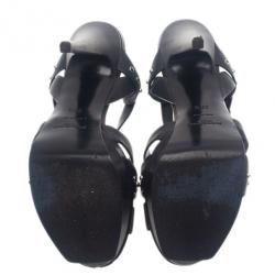 Pre Owned Saint Laurent Paris Black Studded Leather Tribute Platform Sandals Size 37.5