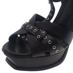 Pre Owned Saint Laurent Paris Black Studded Leather Tribute Platform Sandals Size 37.5