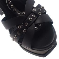 Pre Owned Saint Laurent Paris Black Studded Leather Tribute Platform Sandals Size 37.5