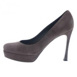Pre Owned Saint Laurent Paris Grey Suede Palais Platform Pumps Size 37