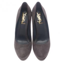 Pre Owned Saint Laurent Paris Grey Suede Palais Platform Pumps Size 37