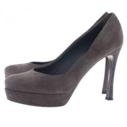 Pre Owned Saint Laurent Paris Grey Suede Palais Platform Pumps Size 37