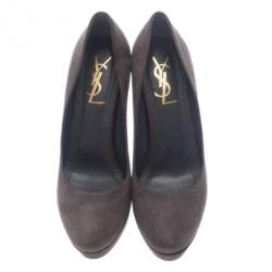 Pre Owned Saint Laurent Paris Grey Suede Palais Platform Pumps Size 37