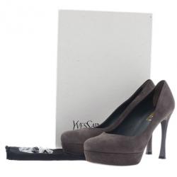 Pre Owned Saint Laurent Paris Grey Suede Palais Platform Pumps Size 37