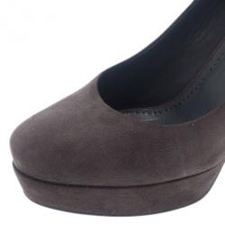Pre Owned Saint Laurent Paris Grey Suede Palais Platform Pumps Size 37