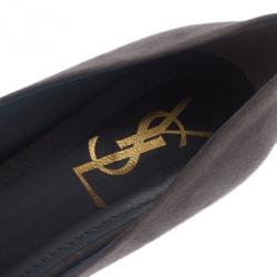 Pre Owned Saint Laurent Paris Grey Suede Palais Platform Pumps Size 37