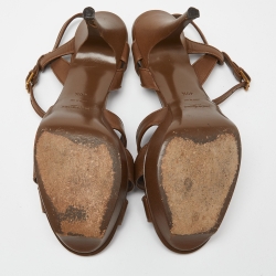Pre Owned Saint Laurent Brown Tribute Ankle Strap Sandals Size 40.5