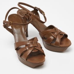 Pre Owned Saint Laurent Brown Tribute Ankle Strap Sandals Size 40.5