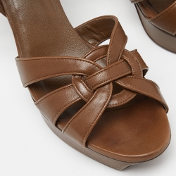 Pre Owned Saint Laurent Brown Tribute Ankle Strap Sandals Size 40.5