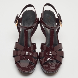 Pre Owned Saint Laurent Burgundy Patent Leather Tribute Sandals Size 39
