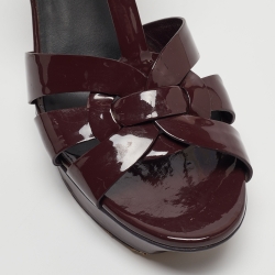 Pre Owned Saint Laurent Burgundy Patent Leather Tribute Sandals Size 39