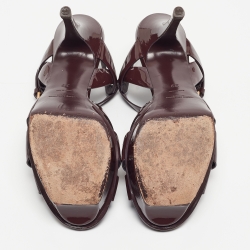 Pre Owned Saint Laurent Burgundy Patent Leather Tribute Sandals Size 39
