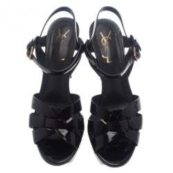 مملوكة مسبقًا Saint Laurent Paris Black Patent Tribute Platform Sandals Size 37