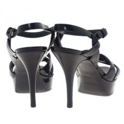 مملوكة مسبقًا Saint Laurent Paris Black Patent Tribute Platform Sandals Size 37