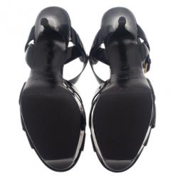 مملوكة مسبقًا Saint Laurent Paris Black Patent Tribute Platform Sandals Size 37