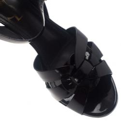 مملوكة مسبقًا Saint Laurent Paris Black Patent Tribute Platform Sandals Size 37