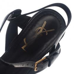 مملوكة مسبقًا Saint Laurent Paris Black Patent Tribute Platform Sandals Size 37