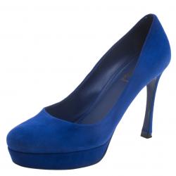 Pre Owned Saint Laurent Paris Cobalt Blue Suede Palais Platform Pumps Size 39