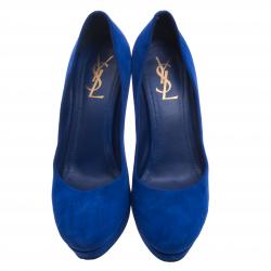 Pre Owned Saint Laurent Paris Cobalt Blue Suede Palais Platform Pumps Size 39