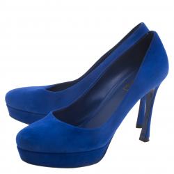 Pre Owned Saint Laurent Paris Cobalt Blue Suede Palais Platform Pumps Size 39