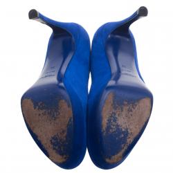 Pre Owned Saint Laurent Paris Cobalt Blue Suede Palais Platform Pumps Size 39