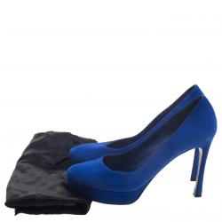Pre Owned Saint Laurent Paris Cobalt Blue Suede Palais Platform Pumps Size 39