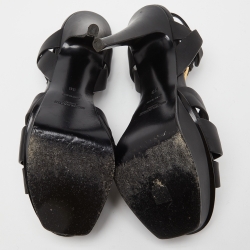 Saint Laurent Black Leather Tribute Ankle Strap Sandals Size 38