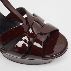 Saint Laurent Burgundy Patent Leather Tribute Sandals Size 37