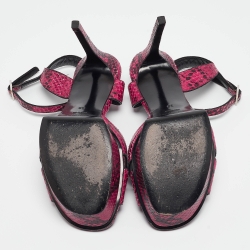 Saint Laurent Pink/Black Embossed Snakeskin Tribute Sandals Size 38