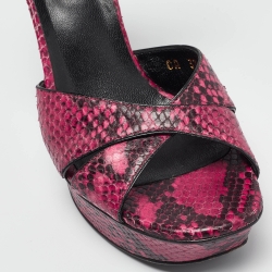 Saint Laurent Pink/Black Embossed Snakeskin Tribute Sandals Size 38
