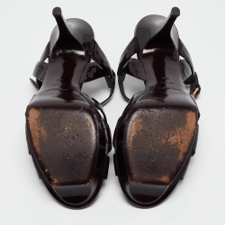 Pre Owned Saint Laurent Dark Burgundy Patent Leather Tribute Sandals Size 40