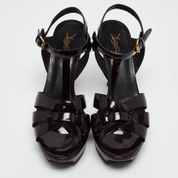 Pre Owned Saint Laurent Dark Burgundy Patent Leather Tribute Sandals Size 40