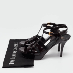 Pre Owned Saint Laurent Dark Burgundy Patent Leather Tribute Sandals Size 40