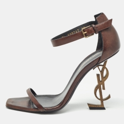 Pre Owned Saint Laurent Dark Brown Leather Opyum Sandals Size 38