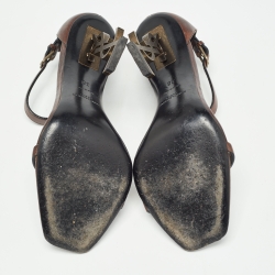 Pre Owned Saint Laurent Dark Brown Leather Opyum Sandals Size 38