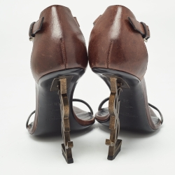 Pre Owned Saint Laurent Dark Brown Leather Opyum Sandals Size 38