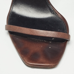 Pre Owned Saint Laurent Dark Brown Leather Opyum Sandals Size 38