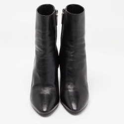Pre Owned Saint Laurent Black Leather Lou Ankle Boots Size 38