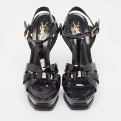 Pre Owned Saint Laurent Black Patent Tribute Sandals Size 38