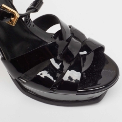 Pre Owned Saint Laurent Black Patent Tribute Sandals Size 38
