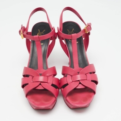 Pre Owned Saint Laurent Pink Leather Tribute Platform Sandals Size 39.5