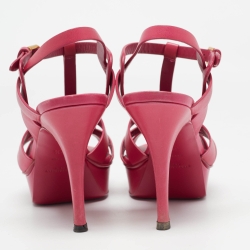 Pre Owned Saint Laurent Pink Leather Tribute Platform Sandals Size 39.5