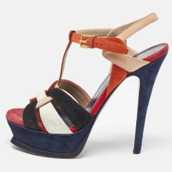 Pre Owned Yves Saint Laurent Multicolor Suede Tribute Platform Sandals Size 36