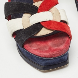 Pre Owned Yves Saint Laurent Multicolor Suede Tribute Platform Sandals Size 36