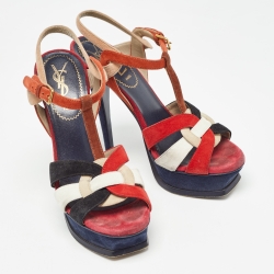 Pre Owned Yves Saint Laurent Multicolor Suede Tribute Platform Sandals Size 36